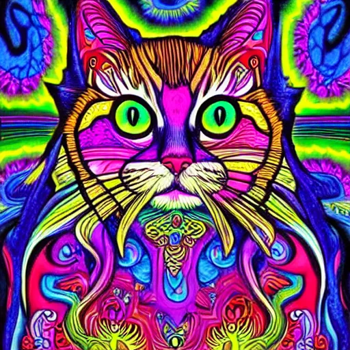 Prompt: psychedelic cat drawing, colorful, psychedelic, highly detailed