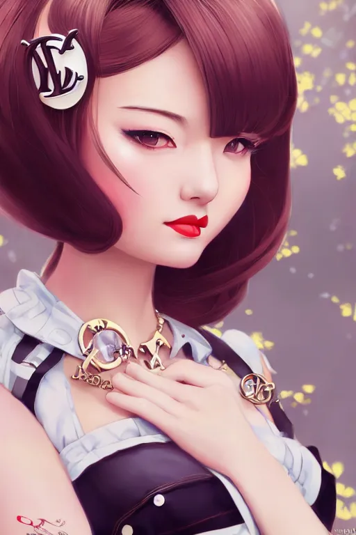 Image similar to a pin up and beautiful fashion dreamlke japan girl with lv jewelry, character art, art by artgerm and wlop and and ilya kuvshinov, hyperdetailed, 8 k realistic, symmetrical, frostbite 3 engine, cryengine, dof, trending on artstation, digital art, chanel, dior, fantasy background