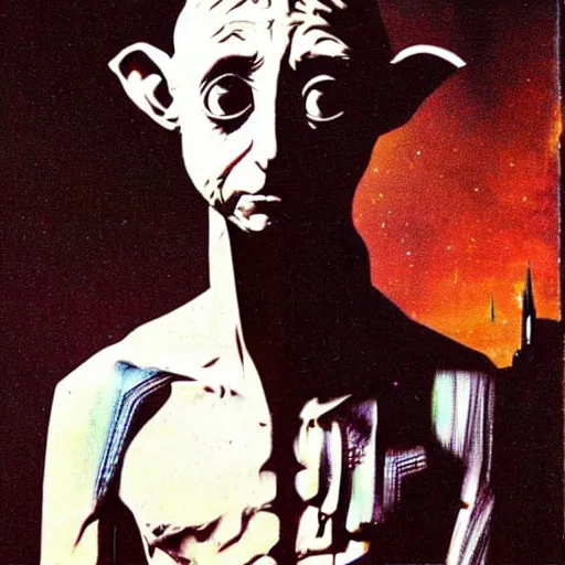 Prompt: bruce pennington analog glitch art, dobby self portrait