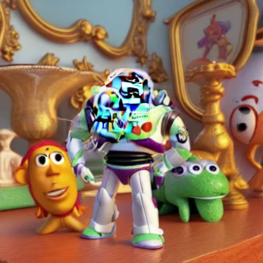 Image similar to toy story rococo, ornate detailing, intricate sculpting, pixar animation, 4k