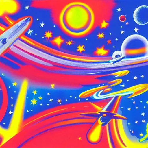 Image similar to Liminal space in outer space by Peter Max