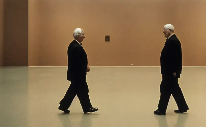 Prompt: 50s movie still close-up portrait of an elder soviet general walking in an empty museum, by David Bailey, Cinestill 800t 50mm eastmancolor, heavy grainy picture, very detailed, high quality video, 4k, HD criterion, precise texture and facial expression