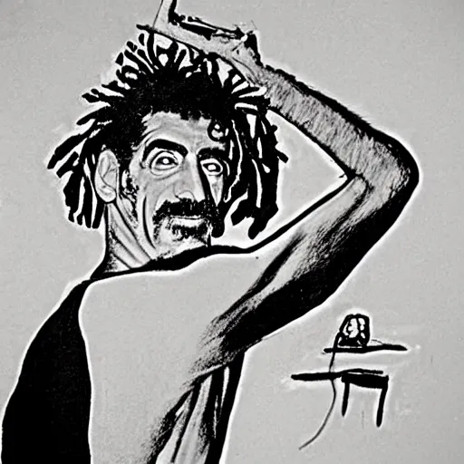 Image similar to frank zappa drawn by basquiat