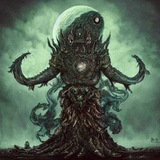 Image similar to moon monster as a dark souls boss in surrealism art style