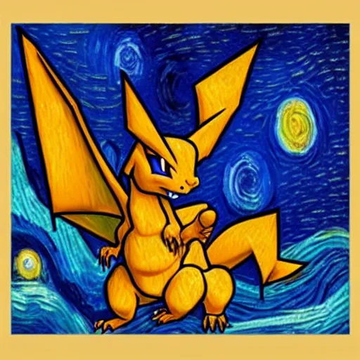 Prompt: Charizard pokemon in the style of Van Gogh, starry night, oil painting, detailed, trending on artstation
