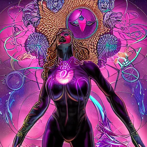 Image similar to a powerful psychic woman emitting psychic power, psychic, psychic powers, detailed, highly detailed, hyper detailed, aesthetic!, trending on artstation, artstation, trending on tumblr, by Steve Ditko, fantasy, fantasy aesthetic!,