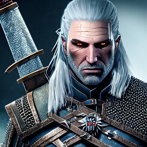 Image similar to geralt the witcher 3, photorealistic, realistic