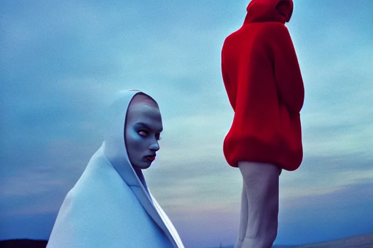 Prompt: fashion editorial photography in a world inspired by jean giraud moebius