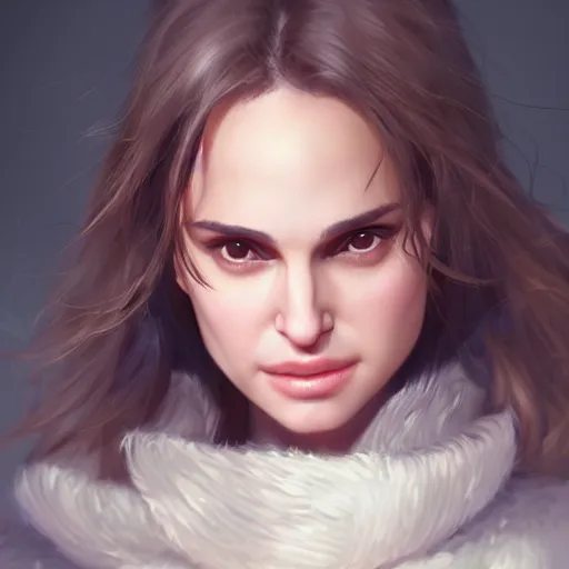 Image similar to realistic detailed semirealism beautiful gorgeous natural cute excited happy Natalie Portman 4K high resolution quality artstyle professional artists WLOP, Aztodio, Taejune Kim, Guweiz, Pixiv, Instagram, Artstation