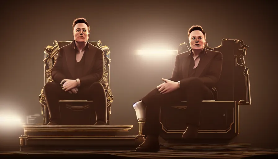 Prompt: elon musk, sitting on a throne, fine details, digital art, volumetric lighting, cinematic light, photorealistic, 4 k, perfect face, fine details