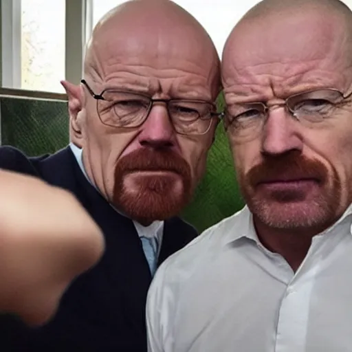 Prompt: Walter White selfie with Boris Johnson