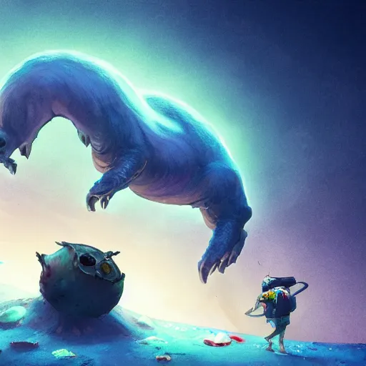 Prompt: moon monster scavenging for food, highdetailed, 4k , artstation