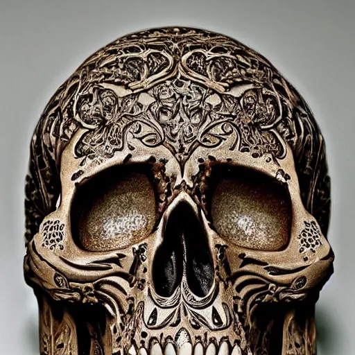 Image similar to a beautiful portrait of a ornate and intricate rococo skull