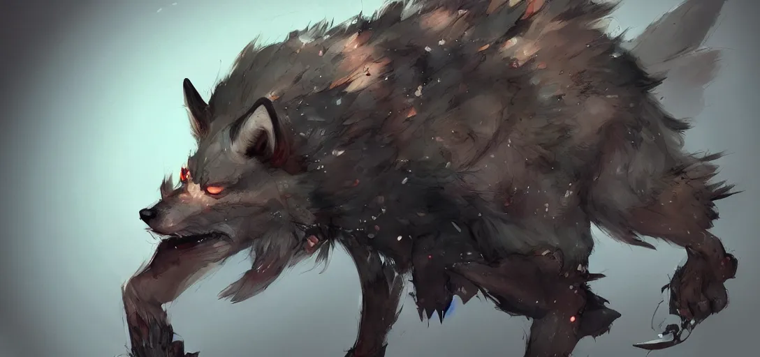 Prompt: concept art of anthropomorphized wolf fullbody, night themed, highly detailed painting by dustin nguyen, akihiko yoshida, greg tocchini, 4 k, trending on artstation, 8 k