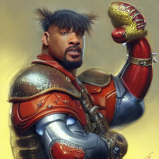 Prompt: Will Smith as Knuckles the Echidna, closeup character art by Donato Giancola, Craig Mullins, digital art, trending on artstation