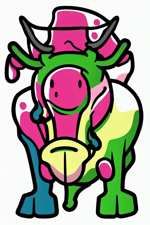 Prompt: Weed smoking bull, sticker, andromorphic, colorful, illustration, highly detailed, simple, smooth and clean vector curves, no jagged lines, vector art, smooth