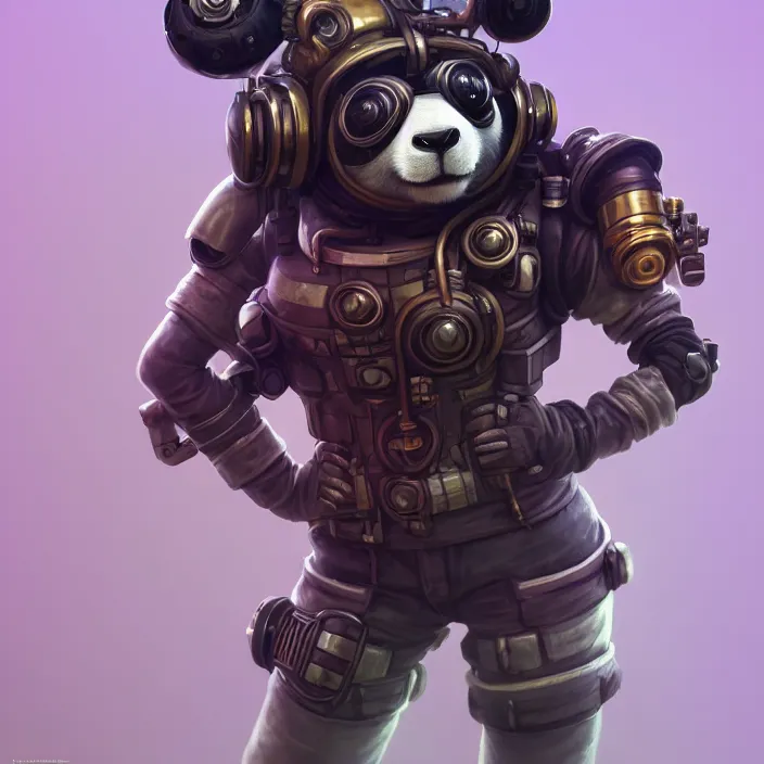 Image similar to dieselpunk android panda, vaporwave, naturel, glossy reflections, hyper detailed, digital art, trending in artstation, cinematic lighting, studio quality, smooth render, unreal engine 5 rendered, octane rendered, art style by klimt and nixeu and ian sprigger and wlop and krenz cushart.