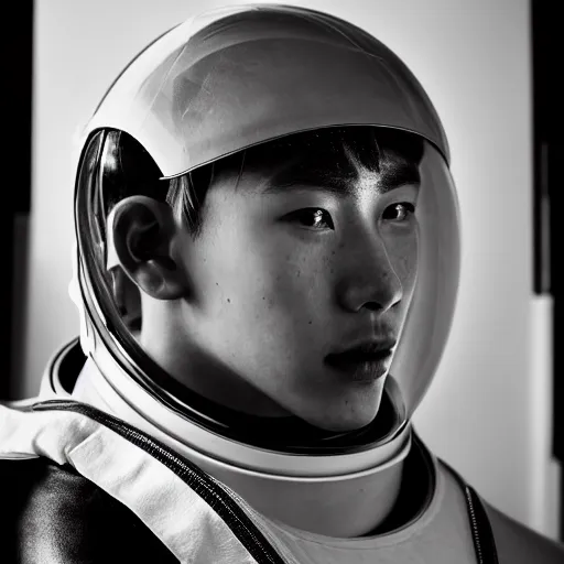 Image similar to a portrait of a beautiful young male wearing an alexander mcqueen astronaut armor , photographed by andrew thomas huang, artistic