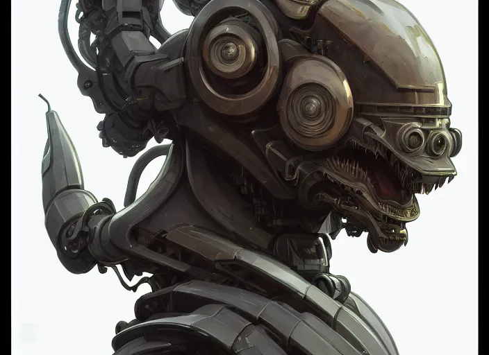 Image similar to portrait of anthropomorphic mecha - orc protoengineer biohacker, intricate, elegant, highly detailed animal monster, digital painting, artstation, concept art, smooth, sharp focus, illustration, art by artgerm and greg rutkowski and alphonse mucha, 8 k