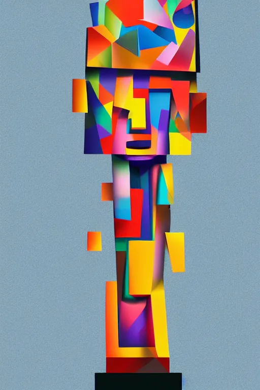 Image similar to cubist moai statue cutout digital illustration cartoon colorful beeple