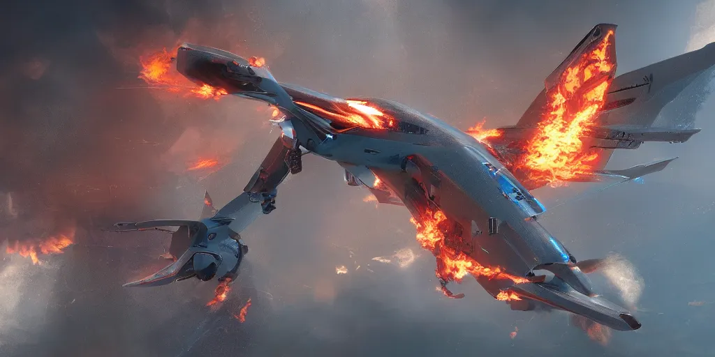 Prompt: futuristic drone putting out a fire with water, digital art, matte painting, artstation, concept art