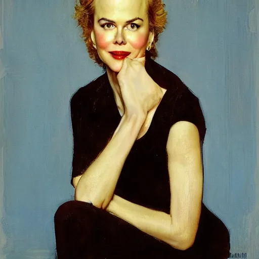 Prompt: portrait of nicole kidman, artist norman rockwell,