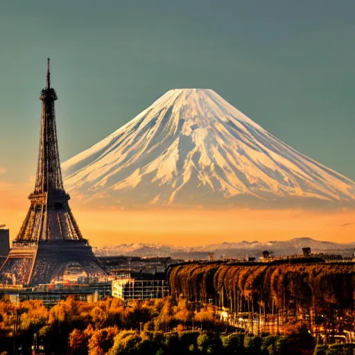 Image similar to fujiyama mountain with eiffel tower on top