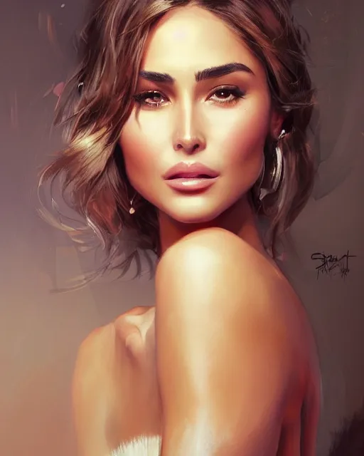 Prompt: masterpiece concept painting of Olivia culpo by Stanley Artgerm Lau, WLOP, James Jean, Andrei Riabovitchev, Marc Simonetti, Yoshitaka Amano, digital art, artstation