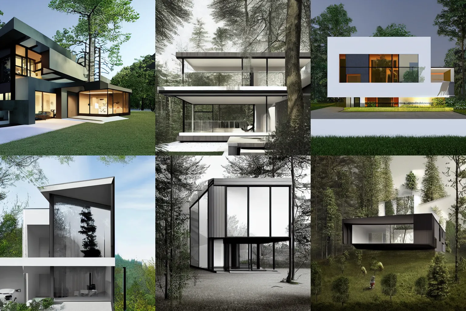 Prompt: detailed Architectural Illustration of minimalistic modern house in the forest