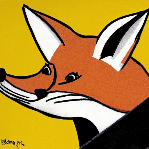 Prompt: fox peeking out from a box, cartoon drawing