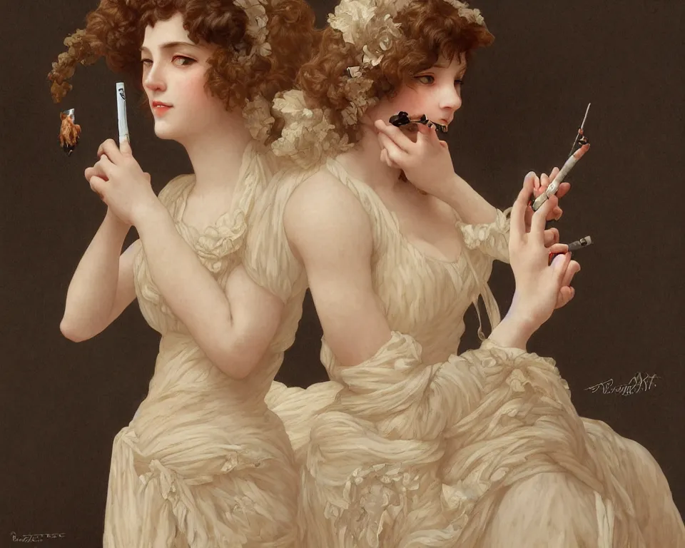 Prompt: portrait shot of ragdoll cat smoking cigarette, intricate, elegant, highly detailed, 1 9 2 0's style speakeasy, digital painting, artstation, concept art, smooth, sharp focus, illustration, art by artgerm and greg rutkowski and alphonse mucha and william - adolphe bouguereau