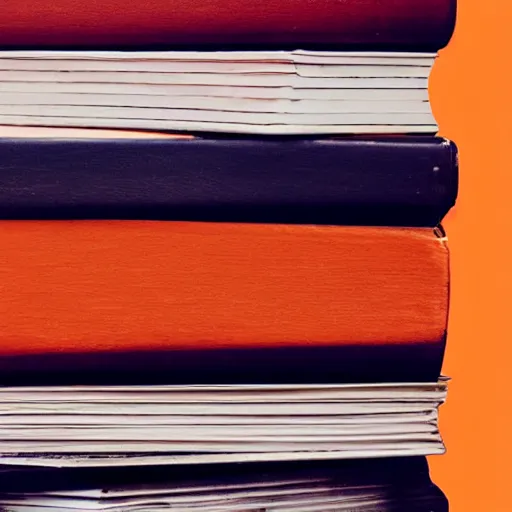 Prompt: illustration of a stack of books. navy and red-orange hues.