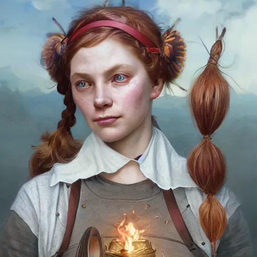 Image similar to pippi longstocking ultra realistic, concept art, intricate details, eerie, highly detailed, photorealistic, octane render, 8 k, unreal engine. art by artgerm and greg rutkowski and charlie bowater and magali villeneuve and alphonse mucha