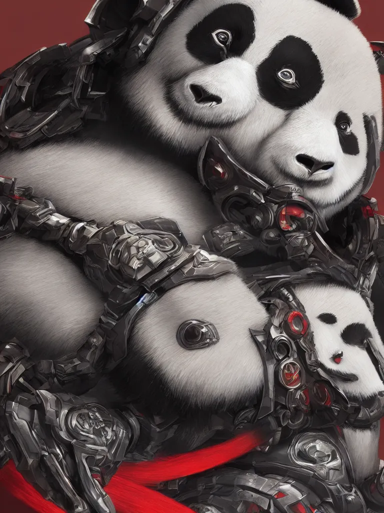 Image similar to “A detailed portrait of a giant robot panda dressed as a samurai, anime, trending on artstation, octane render, cgsociety, 4K, 8K”