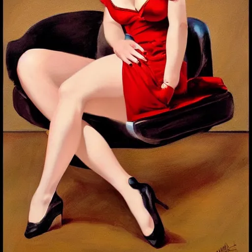 Image similar to a painting in the style of gil elvgren.