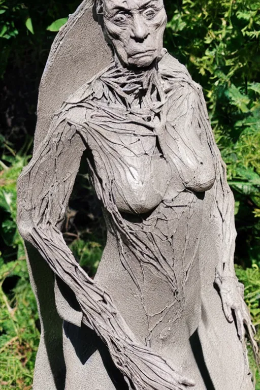 Image similar to a witch statue made in feldspar showing her veins along her body, realistic high level of quality and detail, 8 k