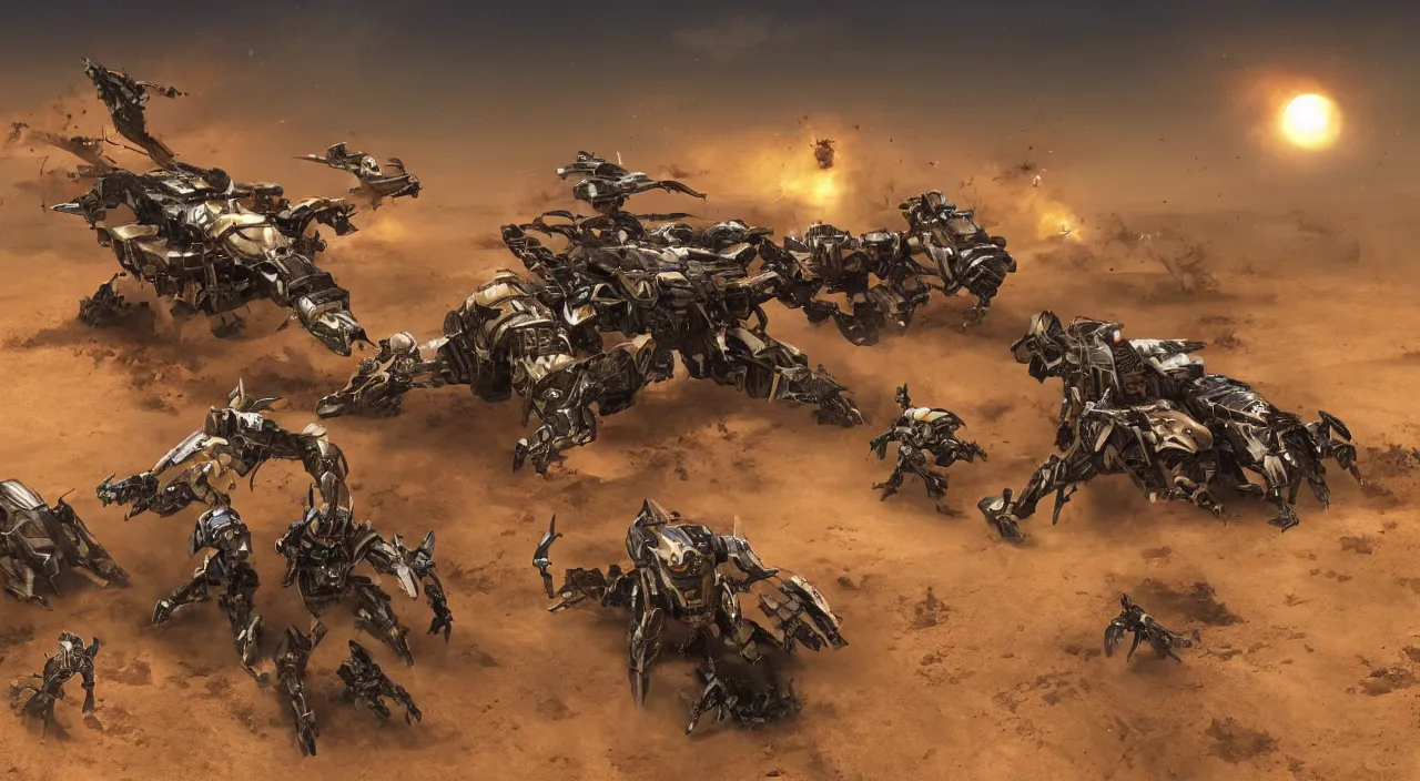 Prompt: two battle mechs fight in the desert, realistic, night, explosions