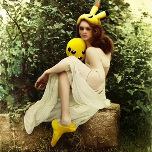 Prompt: elegant woman dressed up as pikachu, art photo by Annie Liebovitz and David Hamilton and Alphonse Mucha