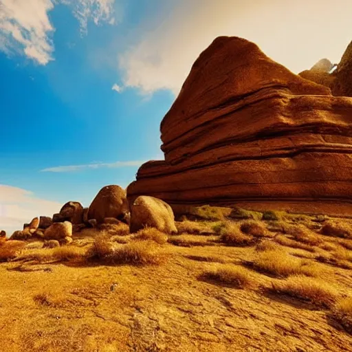 Image similar to an epic landscape, rock formation that looks like a woman, cinematic light, long shadows,