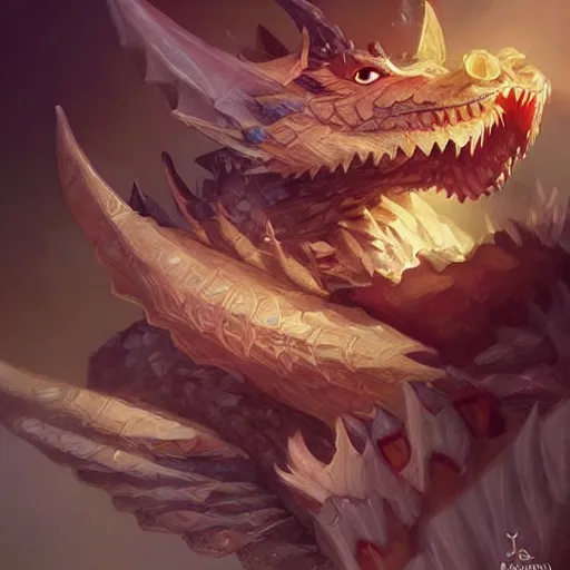 Prompt: a small fierce dragon hoarding a pile of cookies, sharp detail, fantasy digital artwork by artgerm and ross tran