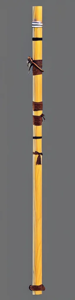 Image similar to picture of a single wooden long straight thin ninja fighting staff with small ornaments, weapon, highlight, centred, symmetric, sci - fi, fantasy, dnd, close shot, bright uniform background, award winning