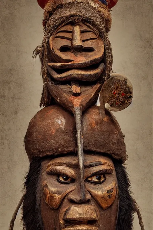 Prompt: portrait, headshot, digital painting, an old witchdoctor in african benin wooden painted ritual mask, realistic, hyperdetailed, chiaroscuro, concept art, art by frans hals