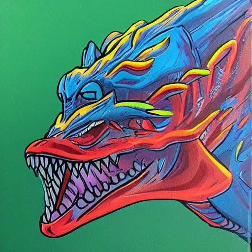 Prompt: a kaiju figurine super detailed acrylic painting with fluo colors