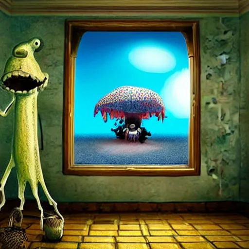 Image similar to surreal 3 d artwork of seemingly familiar objects and environments by tim burton