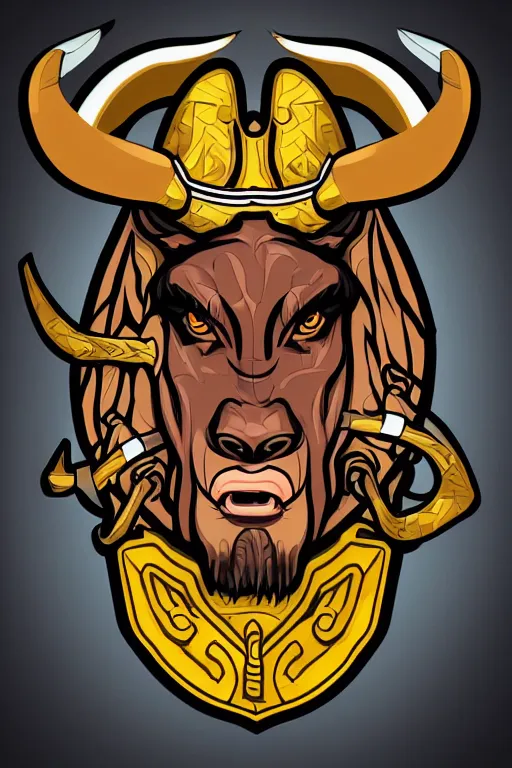 Image similar to A portrait of a bull as evil warlord general, sticker, Anthropomorphized, portrait, highly detailed, colorful, illustration, smooth and clean vector curves, no jagged lines, vector art, smooth