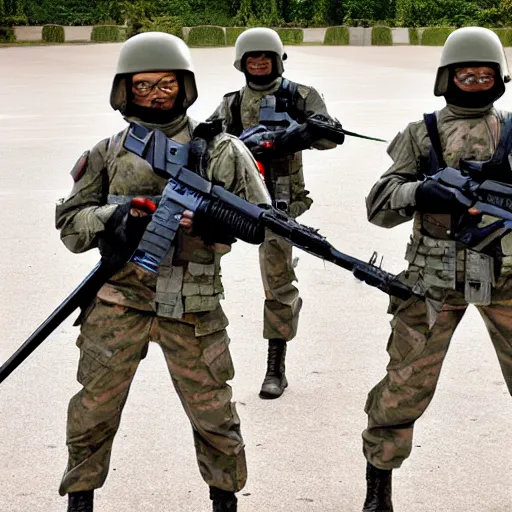 Image similar to a squad of futuristic soldiers wielding laser rifles