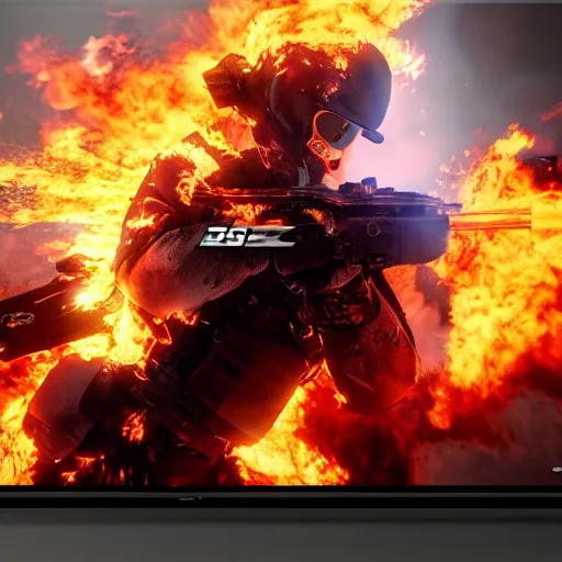 Prompt: Xbox in fire, 3d, 4k, realism