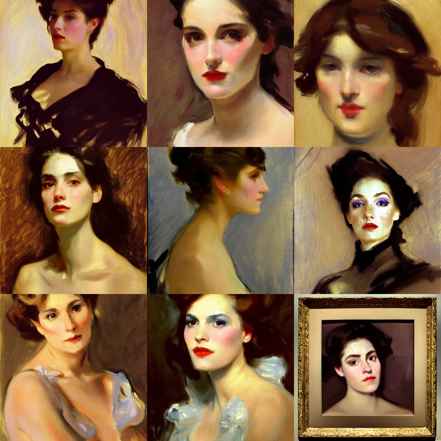 Prompt: 1 0 hour painting of a beautiful womans face, by john singer sargent