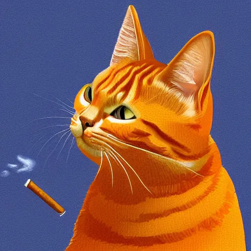 Prompt: An orange tabby cat smoking a cigar ,digital art