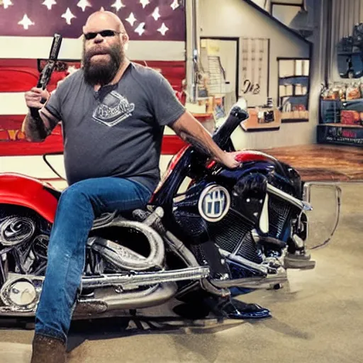 Prompt: Paul Teutul senior mixed with a walrus from American Chopper